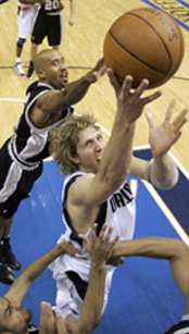 Dallas Mavericks' Dirk Nowitzki in game three of the NBA Western Conference semifinal basketball game, May 13, 2006. Nowitzki scored 27 points in the 104-103 Mavericks win. (AP Photo/Eric Gay)