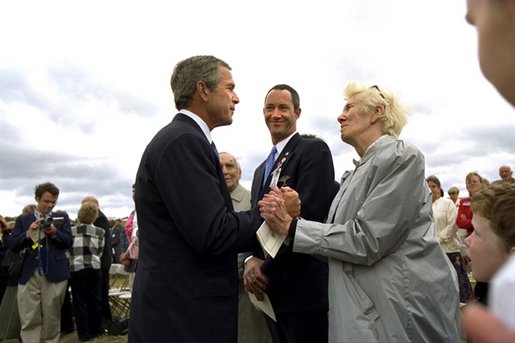 President Bush talks to relatives of the victims from Flight 93